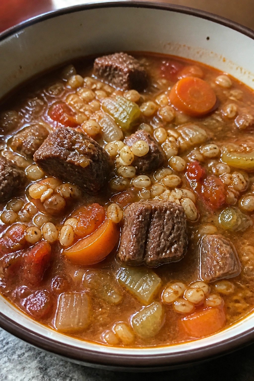 Crockpot Zombie Brain Beef and Barley Stew