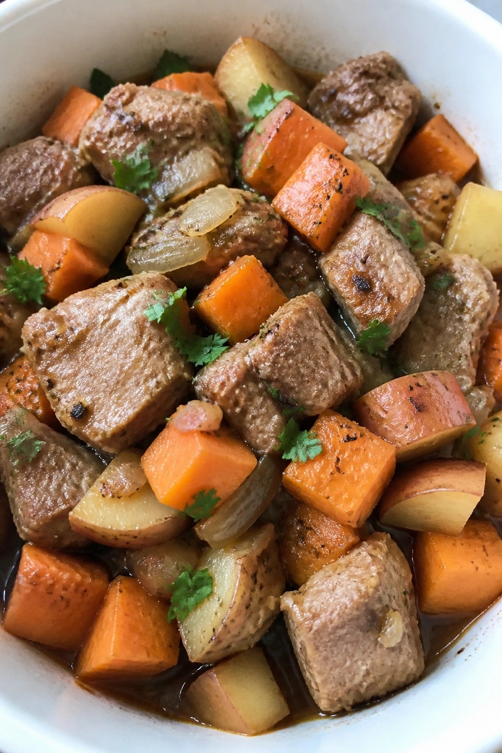 Haunted Harvest Pork with Apples and Sweet Potatoes