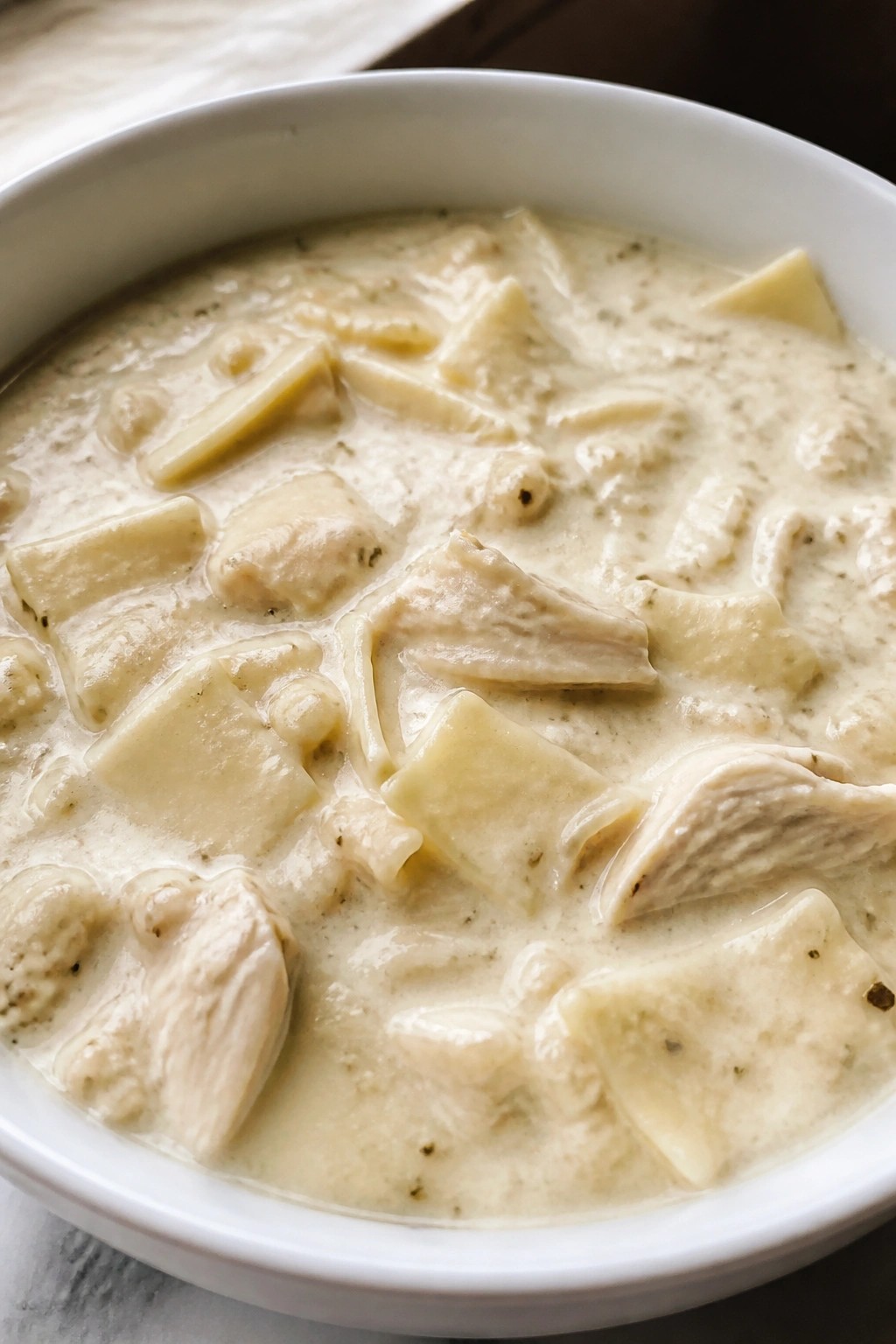 Slow Cooker Ghostly White Chicken Lasagna Soup