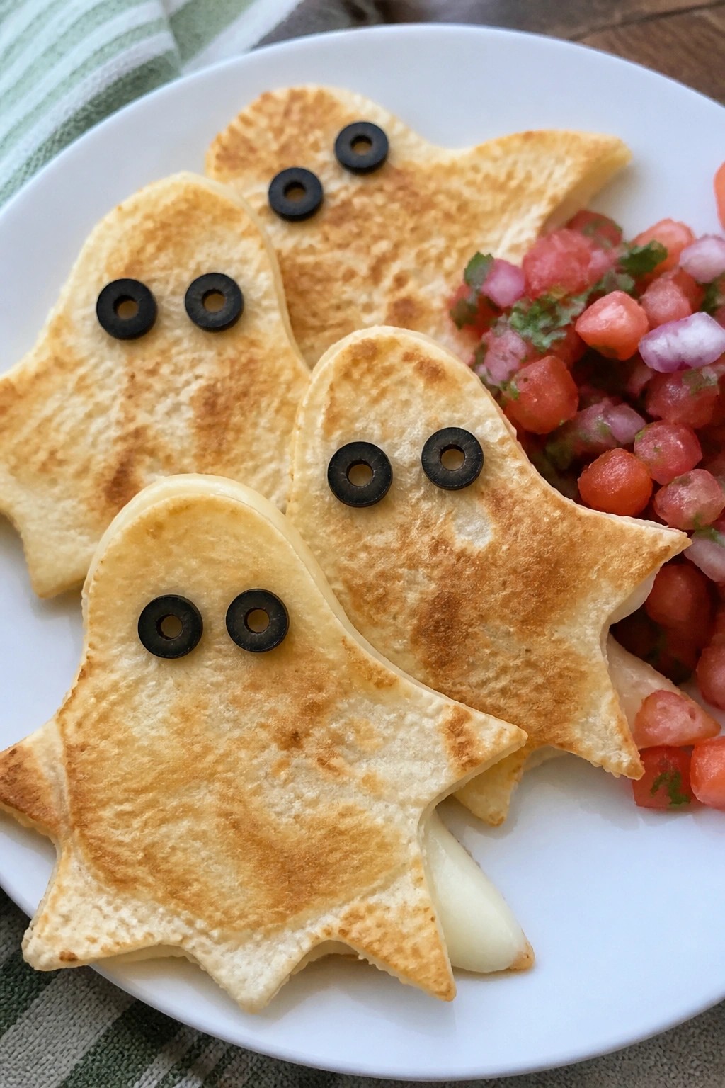Ghost-Shaped Cheese Quesadillas with Tomato Salsa