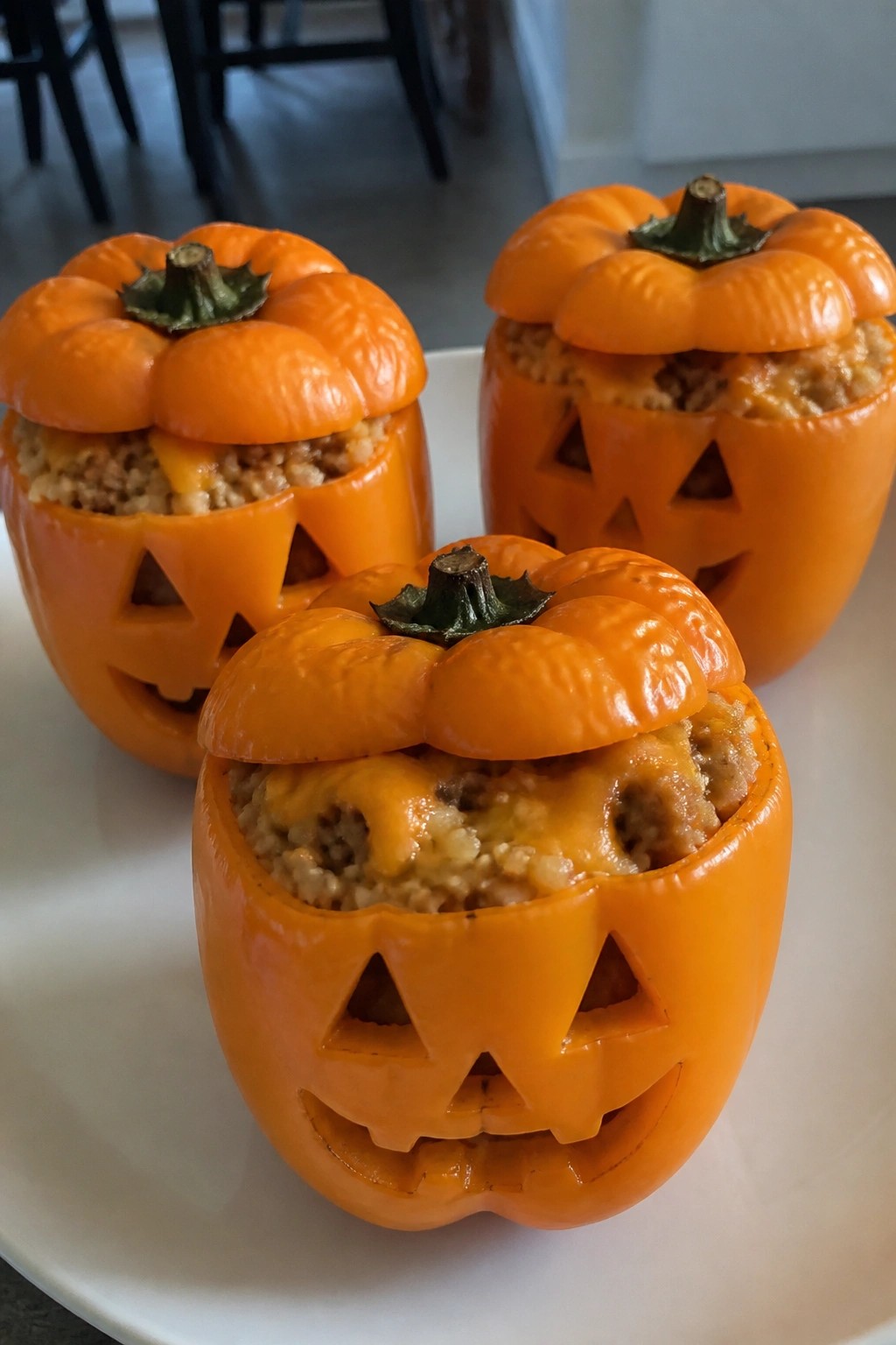 Jack-o'-Lantern Stuffed Orange Bell Peppers