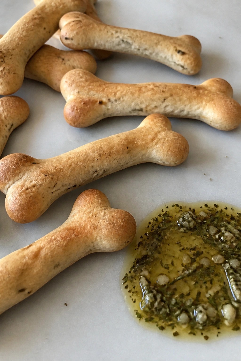 Skeleton Bone Breadsticks with Herb Oil