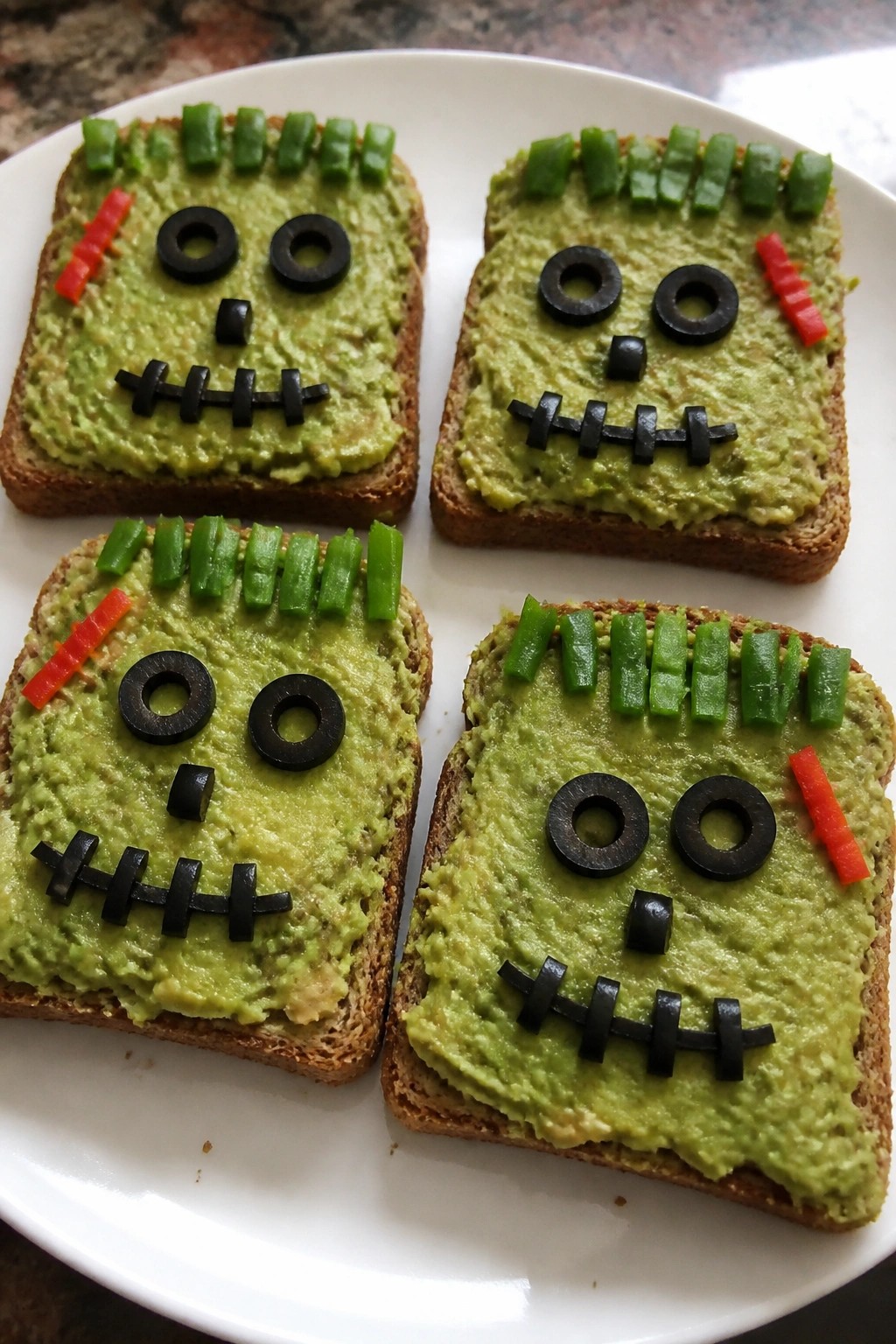 Frankenstein Avocado Toast Bites