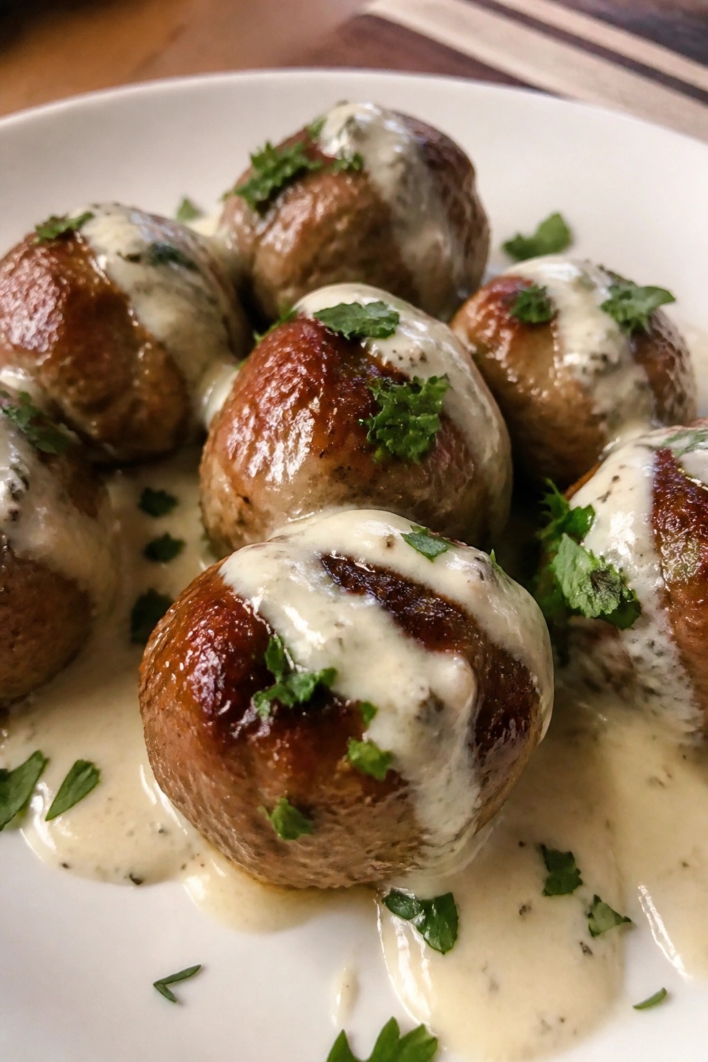 Bourbon-Glazed Lamb Meatballs with Gorgonzola Cream