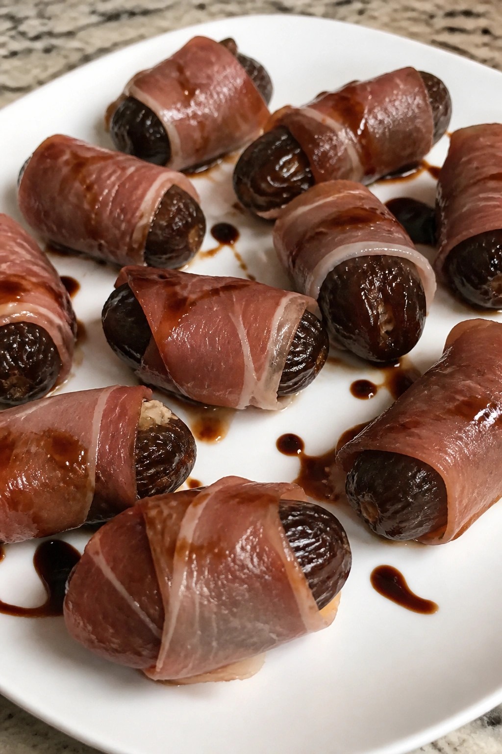 Prosciutto-Wrapped Medjool Dates with Balsamic Reduction