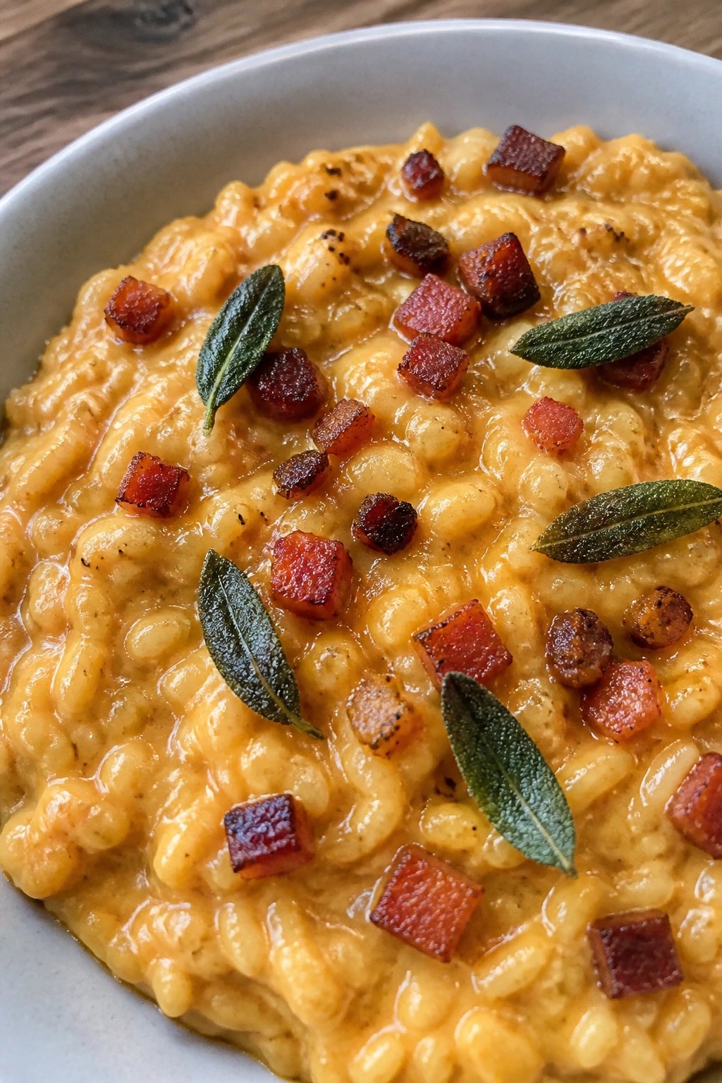 Spiced Pumpkin Risotto with Crispy Sage and Pancetta